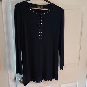 Chico's Black Long Sleeve Top with Stud Accents